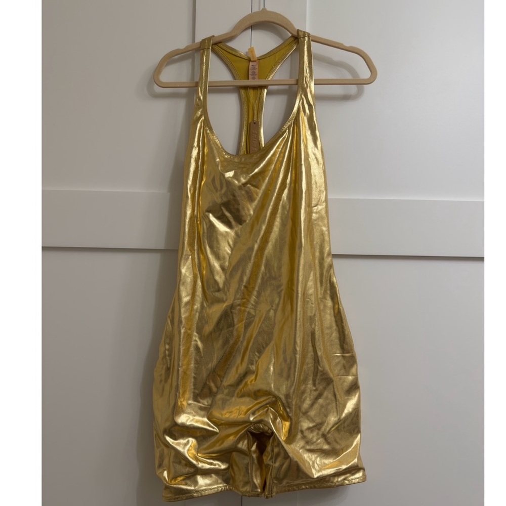 NWT Skims Metallic Swim Cycle Suit Romper in Gold, size 3X